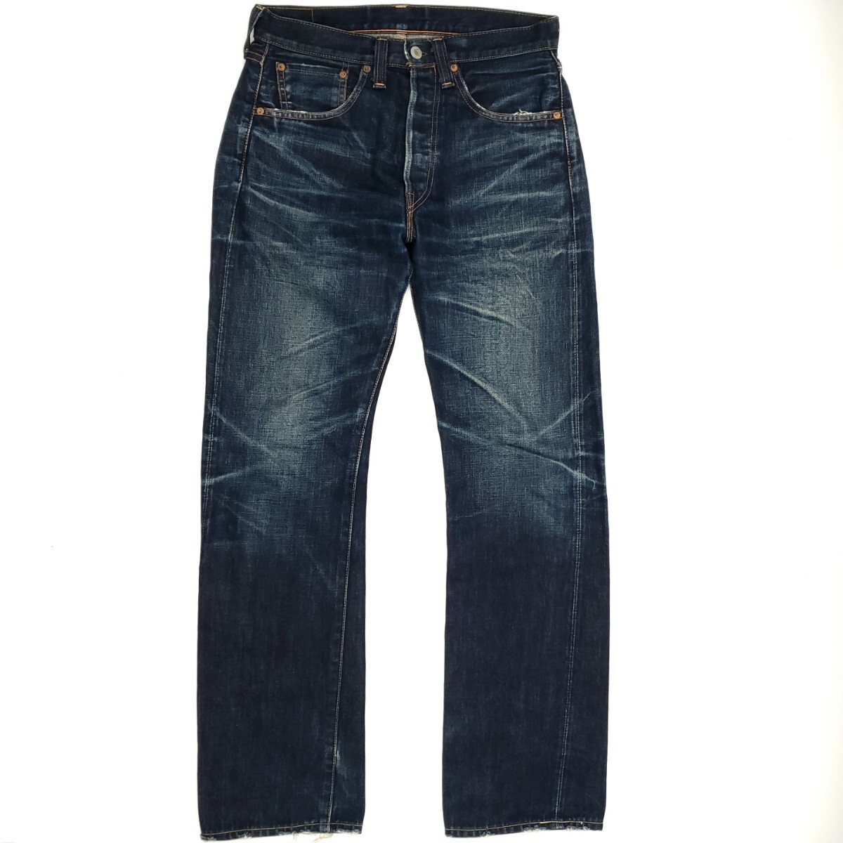 濃紺サンプル級◆Levi's 47501◆W32日本製ビンテージ復刻ジーンズBIGEリーバイス赤耳ビッグEメンズデニム501XXレプリカLVC鬼ひげ加工 808_画像2