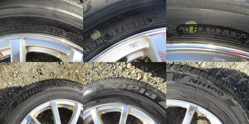 #N587(894241)【溝あり】Weds Leonis アルミホイール 5穴 PCD114.3 ラジアルタイヤ 4本 BRIDGESTONE ECOPIA 195/65R15 ♪2019年製造タイヤ_画像3