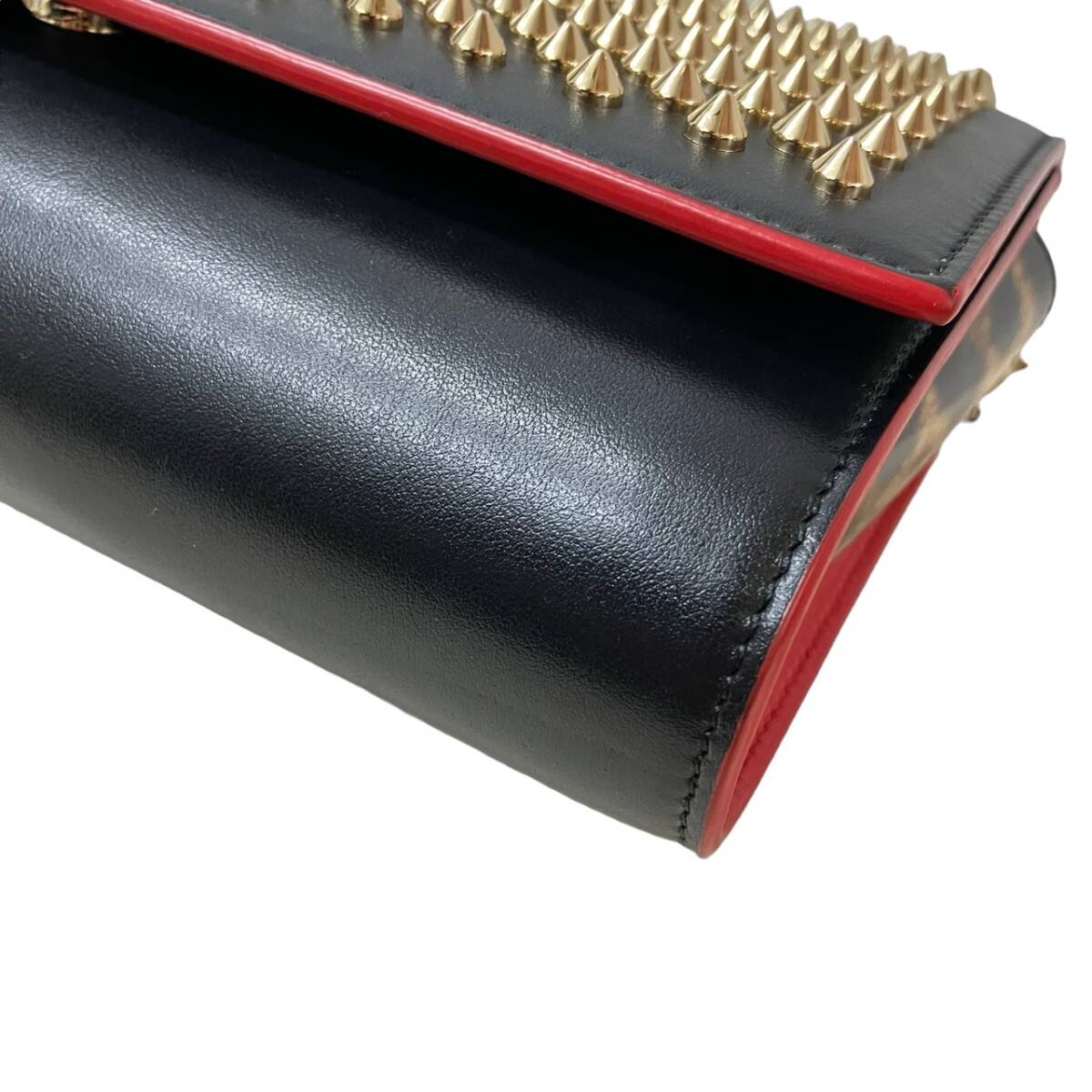 1 jpy Louboutin paroma clutch spike studs chain wallet leather black Leopard pattern shoulder bag 