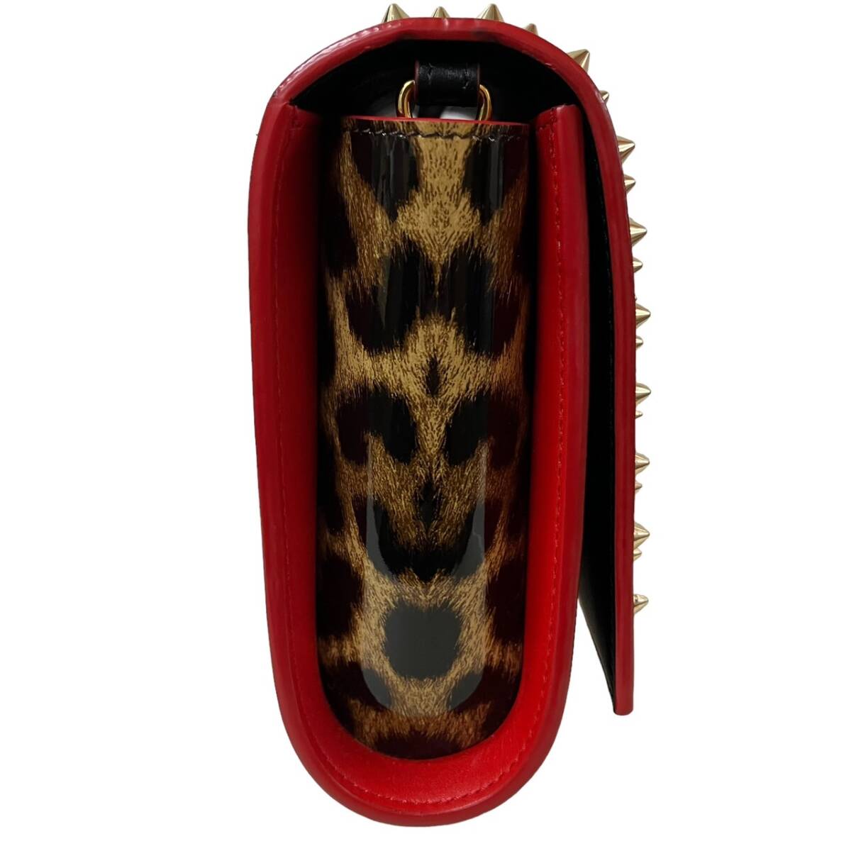 1 jpy Louboutin paroma clutch spike studs chain wallet leather black Leopard pattern shoulder bag 
