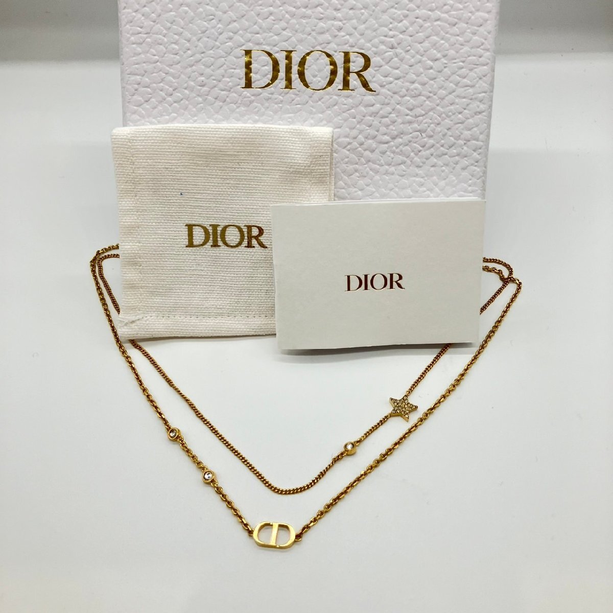 Dior ディオール PETIT CD ダブルネックレス GP ゴールドカラー ラインストーン スター_画像2