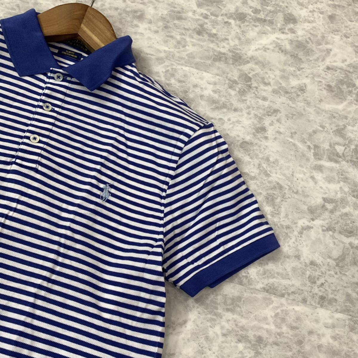 J ▼ 良品 / 都会のカジュアルウェア '着心地抜群' Polo Ralph Lauren ポロラルフローレン ボーダー柄 ストレッチ 半袖 ポロシャツ size:L_画像3