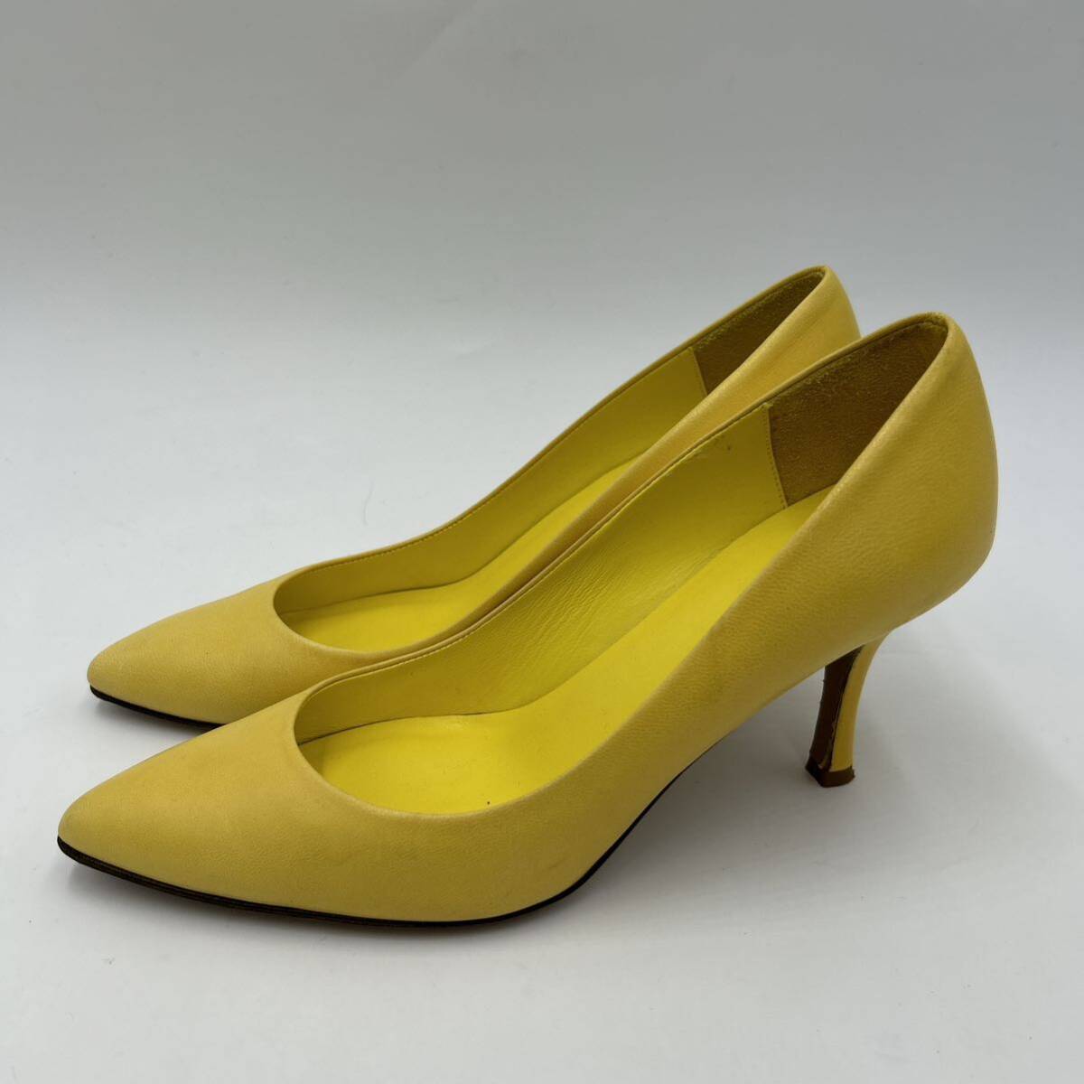 ■ イタリア製 '高級感溢れる' FABIO RUSCONI ファビオルスコーニ 本革 ヒール パンプス EU37.5 24cm レディース 婦人靴 シューズ 黄色 _画像3