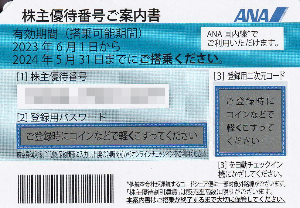 ANA株主優待券　2024年５月31日まで_画像1