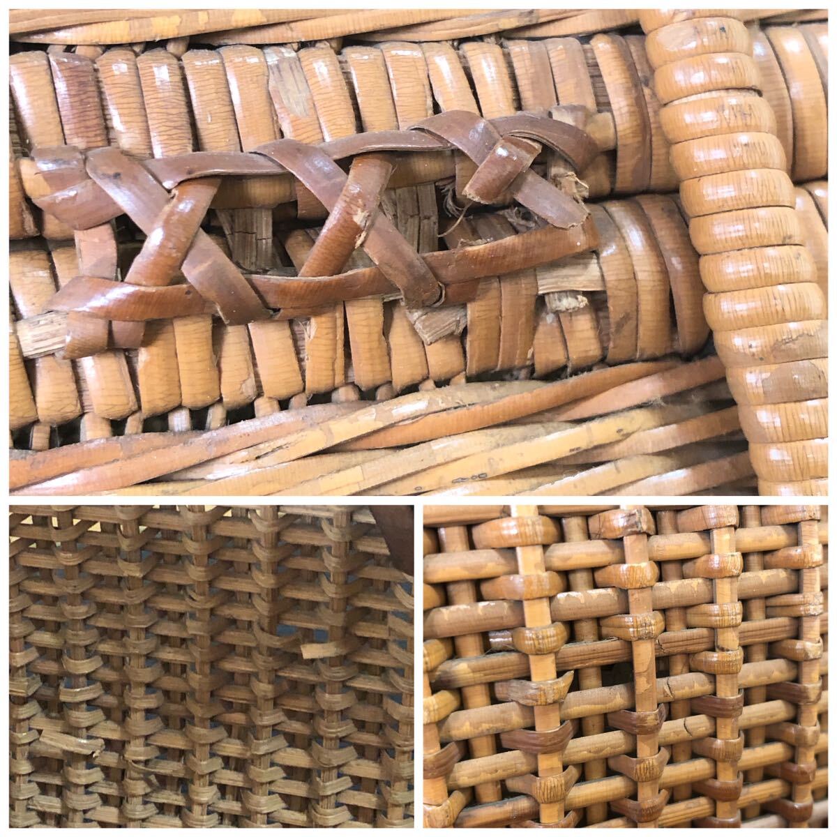 R》煎茶籠 籐カゴ バスケット ラタン 大 アンティーク 241119え5 R》煎茶籠 籐カゴ バスケット ラタン 大 アンティーク 241119え5