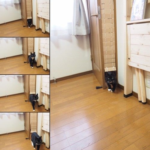 【猫道楽】猫扉　猫トンネル　屋内用　取り付け簡単、工事不要。