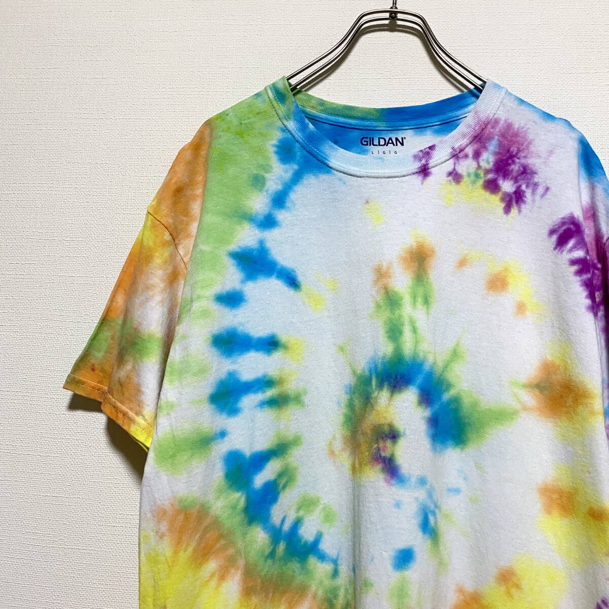 アメリカ古着　タイダイ　半袖　Tシャツ　Tie Dye Tee　クルーネック　マルチカラー　カラフル　Lサイズ　コットン　【I250】