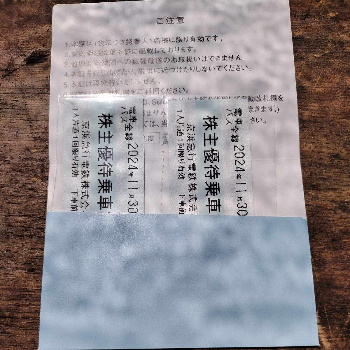 送料無料 京浜急行電鉄 株主優待乗車証(きっぷ) x2枚 (2024年11月30日まで有効)_画像1