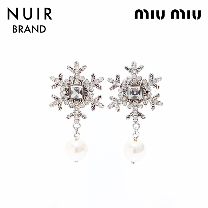 ミュウ ミュウ Miu Miu ピアス 雪モチーフ ラインストーン パール シルバー_画像1