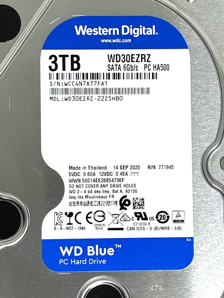 【送料無料】 ★ 3TB ★ WD Blue / WD30EZRZ 【使用時間：9036ｈ】 2020年製 Western Digital Blue 良品 3.5インチ 内蔵HDD SATAの画像3