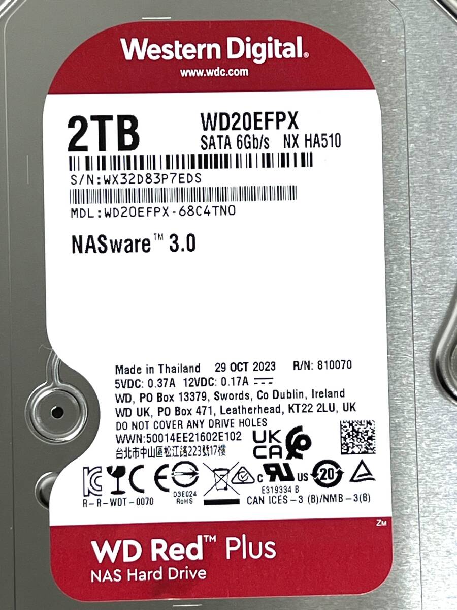 【送料無料】★ 2TB ★ WD Red Plus / WD20EFPX 【使用時間：58ｈ】 2023年製　新品同様　Western Digital RED Plus　3.5インチ内蔵HDD