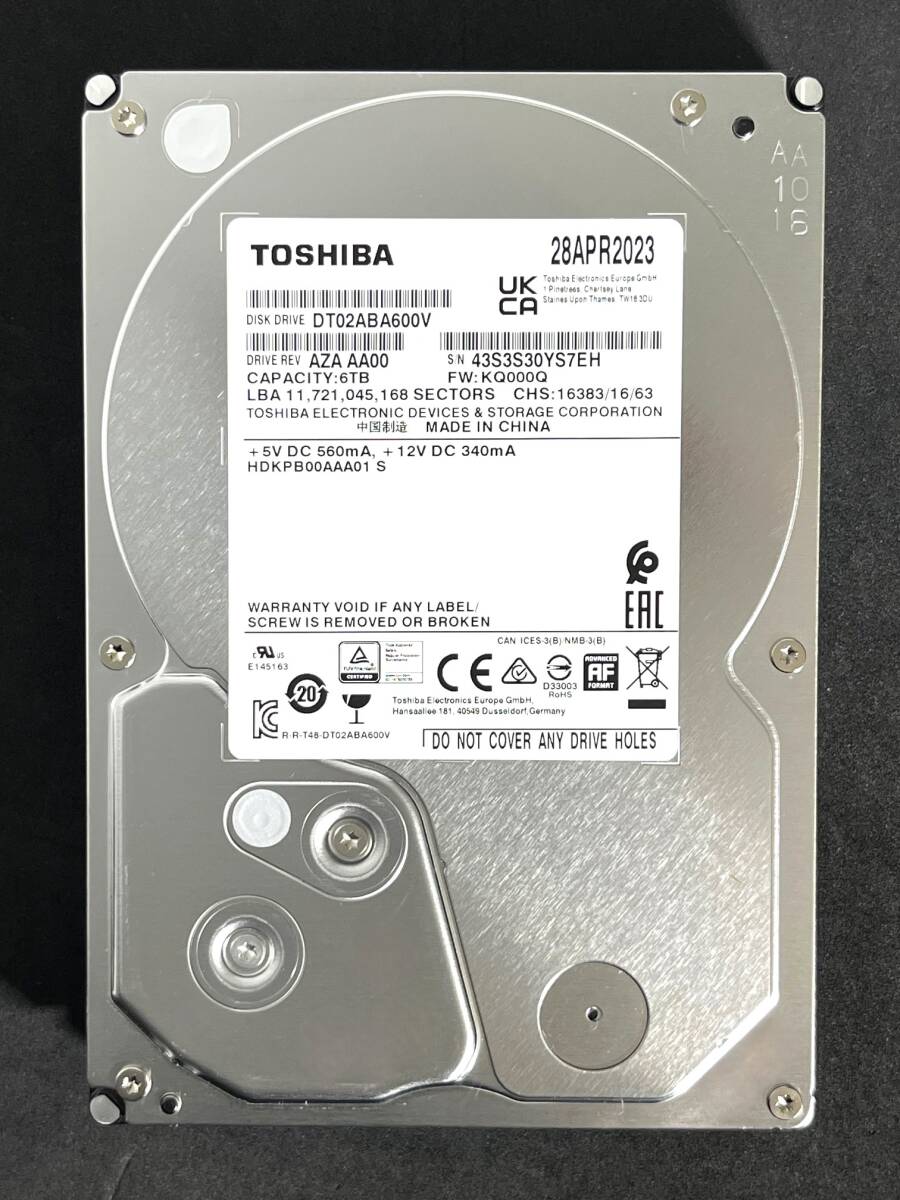 【送料無料】　★ 6TB ★　TOSHIBA / DT02ABA600V　【使用時間： 2133 ｈ】　2023年製　良品　3.5インチ内蔵HDD　SATA　AVコマンド対応