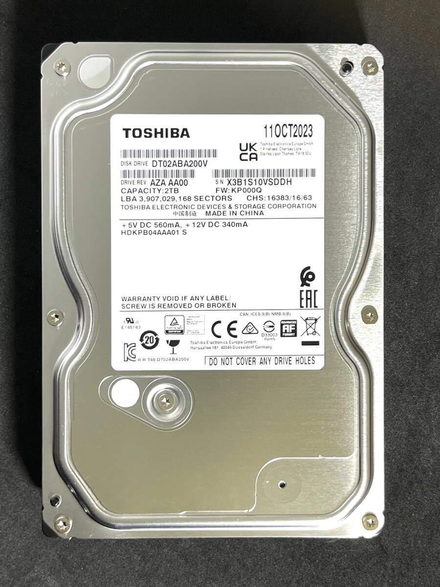 【送料無料】　★ 2TB ★　TOSHIBA / DT02ABA200V　【使用時間： 4 ｈ】 2023年製　新品同様　3.5インチ内蔵HDD AVコマンド対応 未使用　