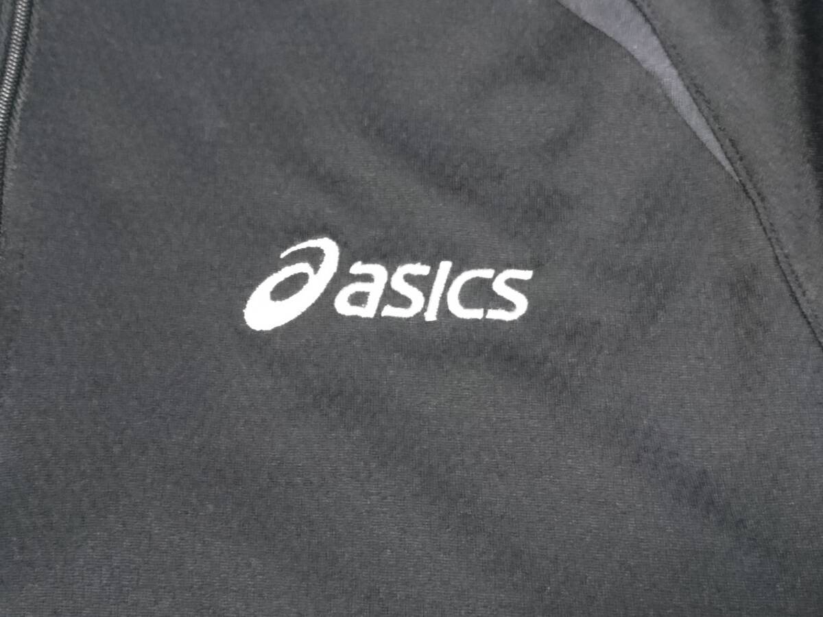 asics アシックス 半袖 ジップアップ Mサイズ シャツ ブラック 黒 クロ ハーフジップ_画像3