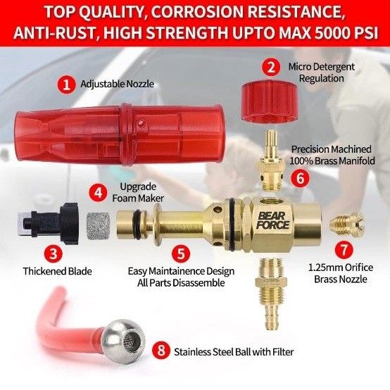 高圧洗浄機 真鍮フォームキャノンフォーム スノーフォームランス & 1.25mm & 1.10mm ノズル 洗車 フォームガン