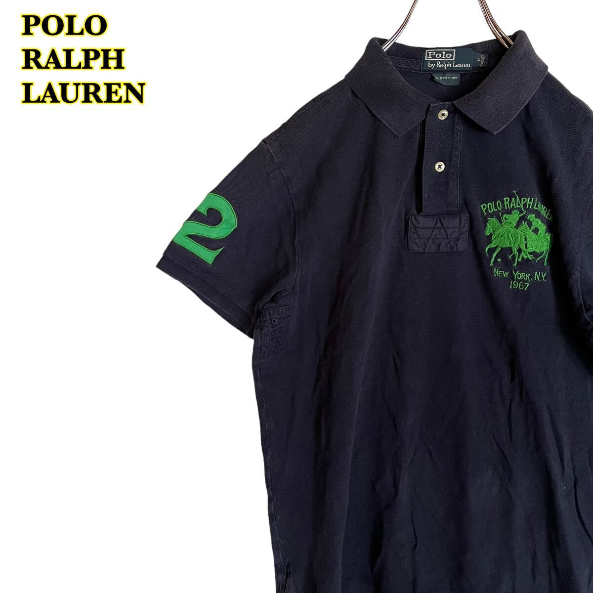 POLO RALPH LAUREN ポロラルフローレン　半袖ポロシャツ　ワンポイント刺繍　紺　メンズ　Mサイズ　【AY1678】_画像1