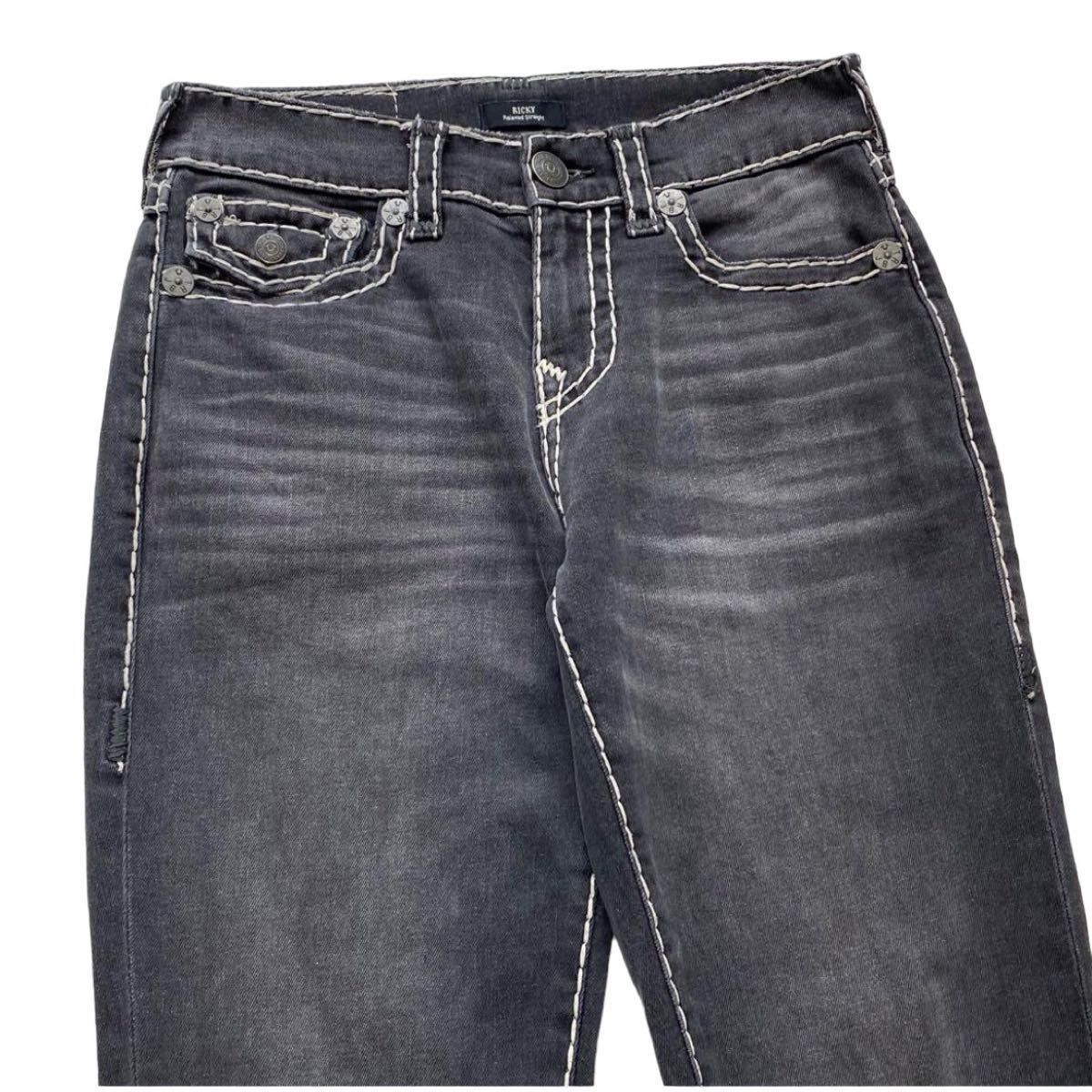 TRUE RELIGION RICKY BLACK DENIM W30 トゥルーレリジョン　リッキー　ブラックデニム　白ステッチ