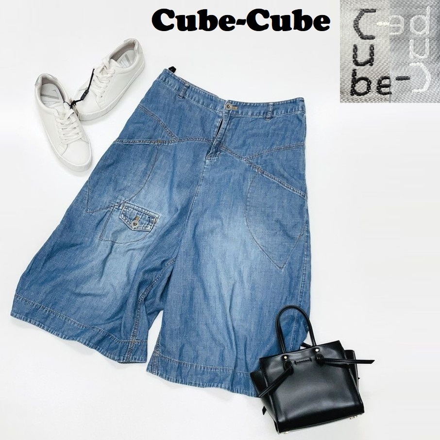 【40】Cube-Cube ブルー デニムガウチョパンツ レディース カジュアル 通勤大人可愛い個性的デイリーマツオセンソユニコ キューブ キューブ_画像1