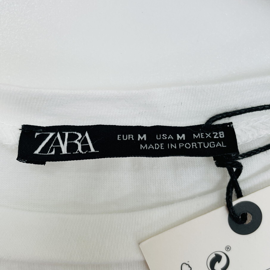 【M】ZARA ホワイト 半袖Tシャツ レディース タグ カジュアル トップス 通勤 フェミニン 大人可愛いハート ブループリント デイリー ザラ