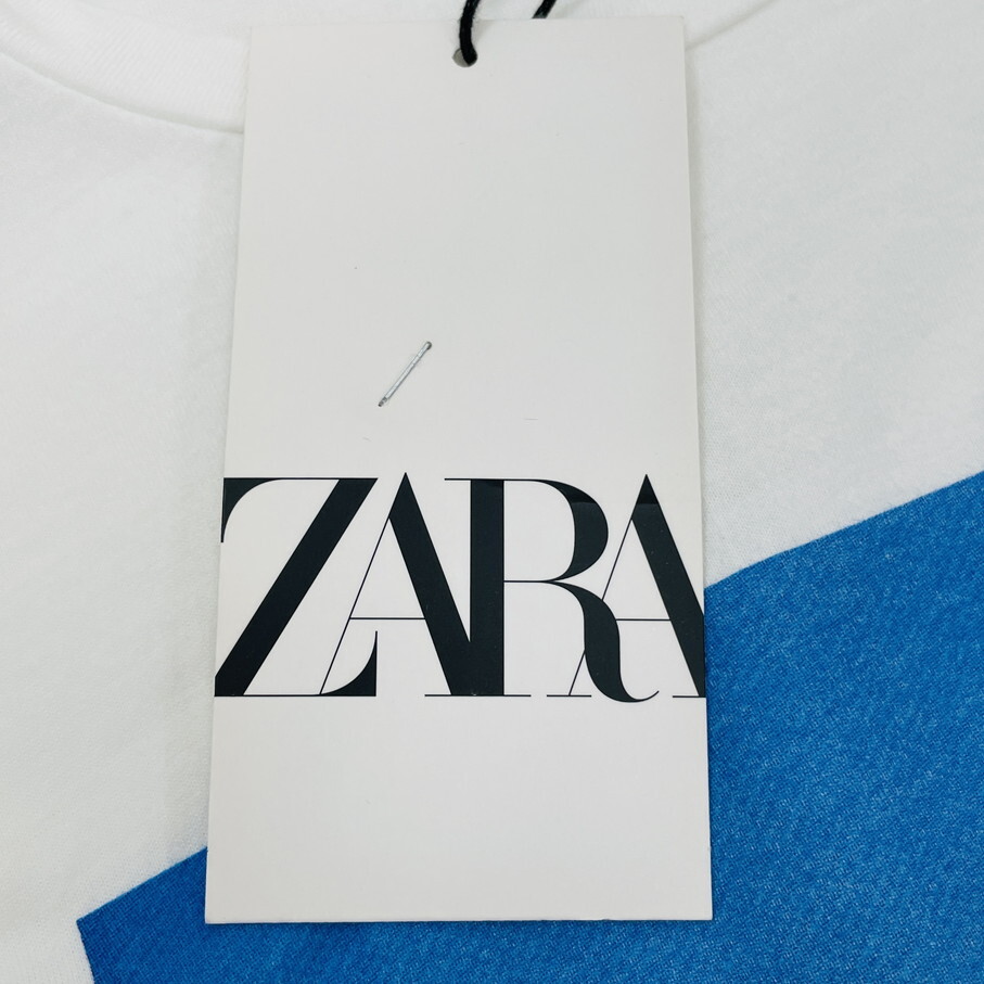 【M】ZARA ホワイト 半袖Tシャツ レディース タグ カジュアル トップス 通勤 フェミニン 大人可愛いハート ブループリント デイリー ザラ