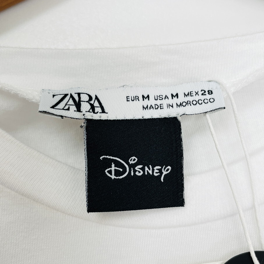 【M】ZARA Disney ホワイト 半袖Tシャツ レディース タグ カジュアル トップス通勤フェミニン大人可愛いミッキー デイリー ディズニー ザラ_画像4