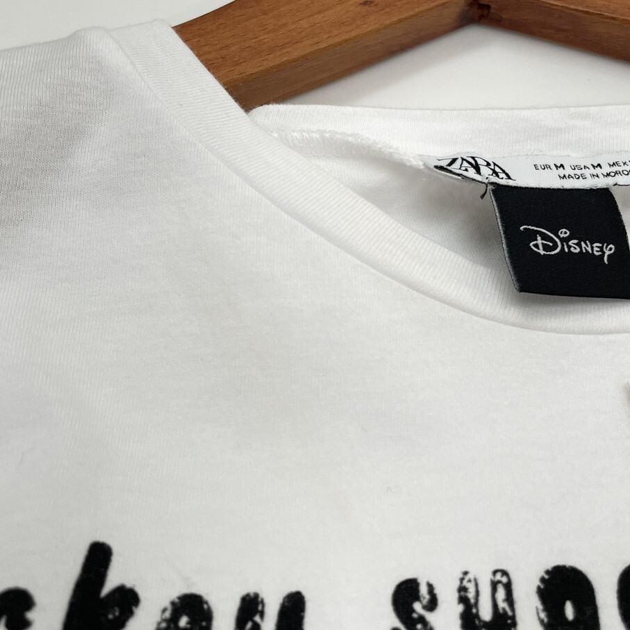 【M】ZARA Disney ホワイト 半袖Tシャツ レディース タグ カジュアル トップス通勤フェミニン大人可愛いミッキー デイリー ディズニー ザラ_画像5