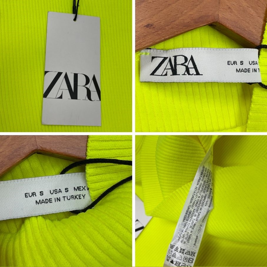 未使用品 /S/ ZARA イエロー ネオンハイネッククロップド 未使用品 /S/ ZARA イエロー ネオンハイネッククロップド