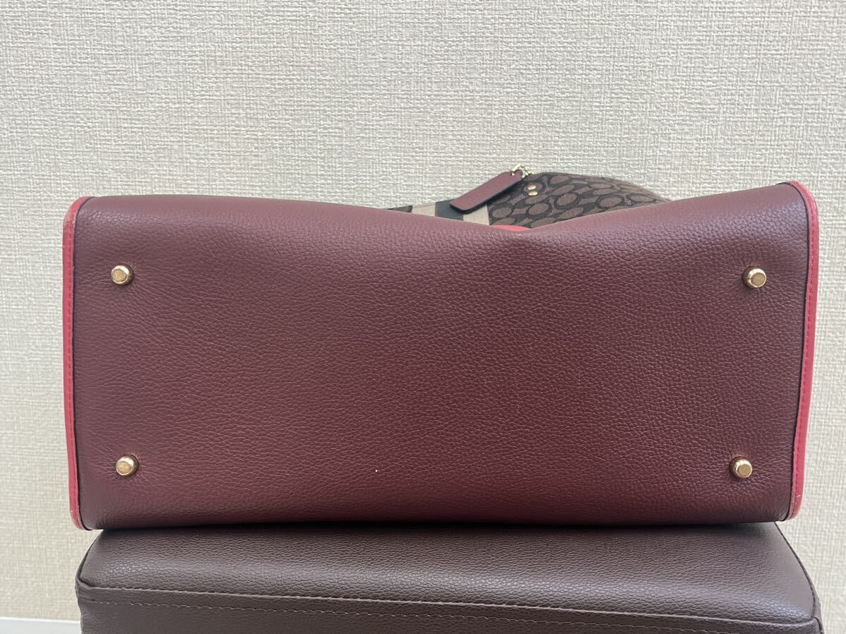 ②◎COACH コーチ トートバッグ ショルダーバッグ ジャガード デンプシー シグネチャー ブラウン×ピンク レディース No.J2139-C1548_画像5