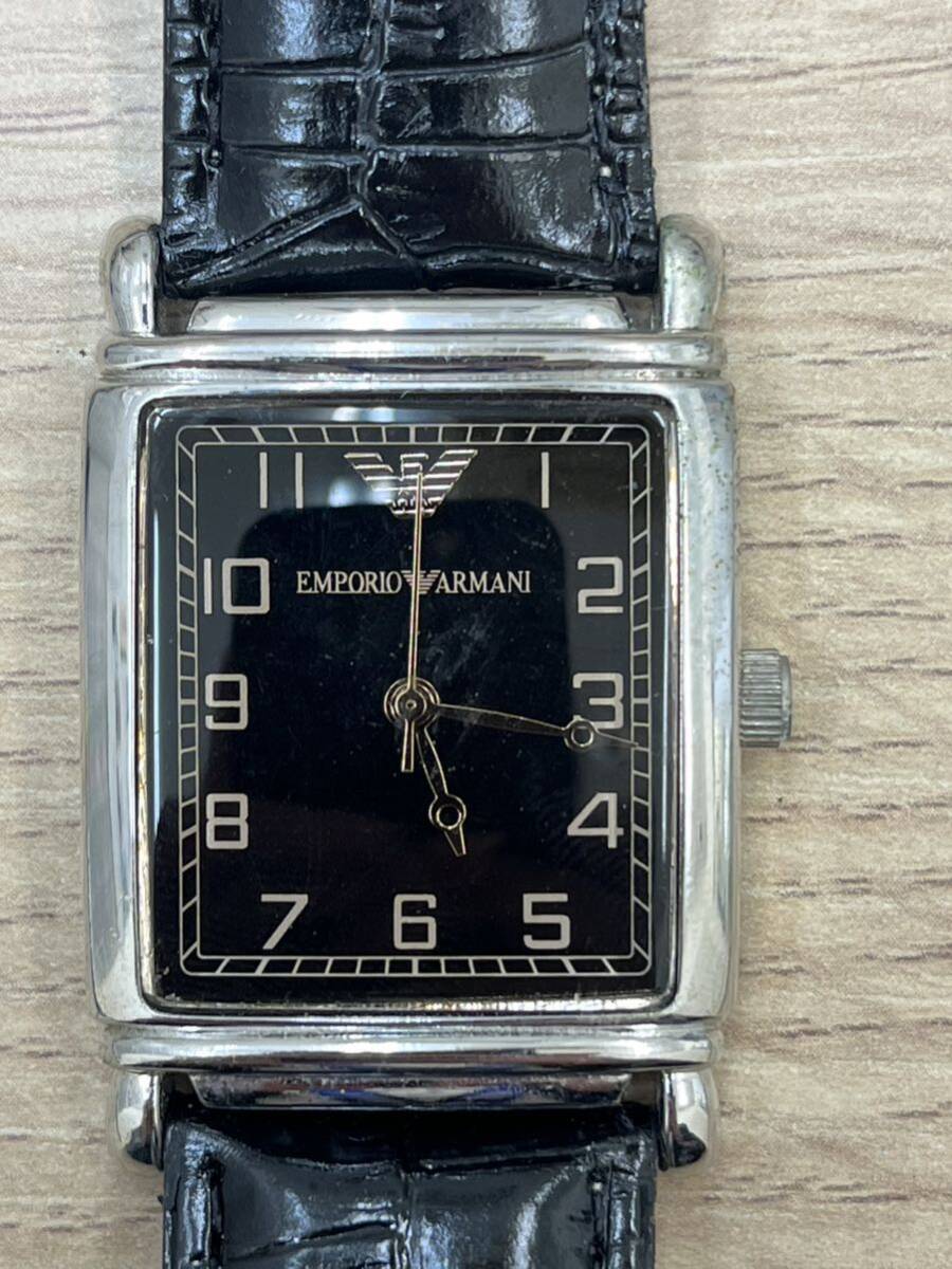 *EMPORIO ARMANI Emporio Armani мужские наручные часы кварц AR-0513 чёрный циферблат квадратное кожа оригинальный ремень * работоспособность не проверялась, утиль 