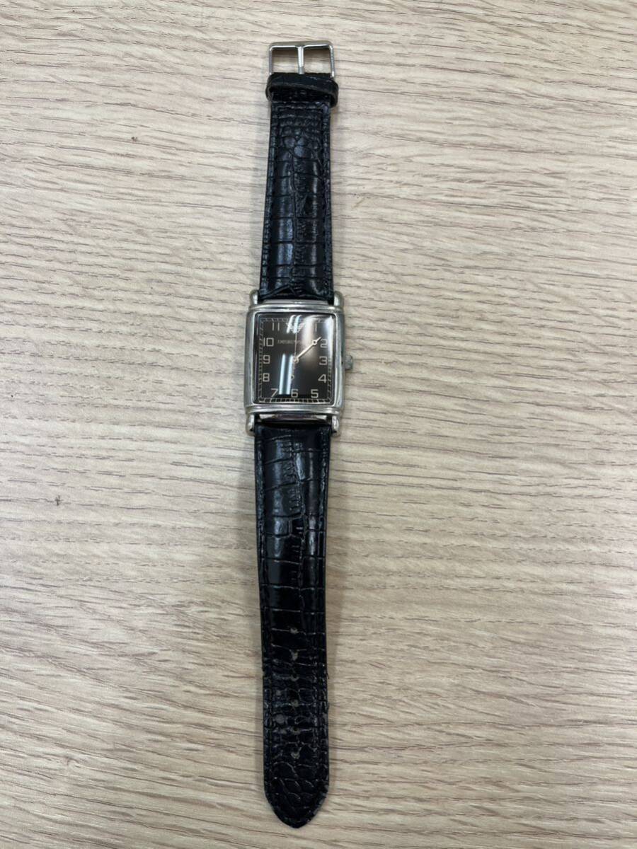*EMPORIO ARMANI Emporio Armani мужские наручные часы кварц AR-0513 чёрный циферблат квадратное кожа оригинальный ремень * работоспособность не проверялась, утиль 