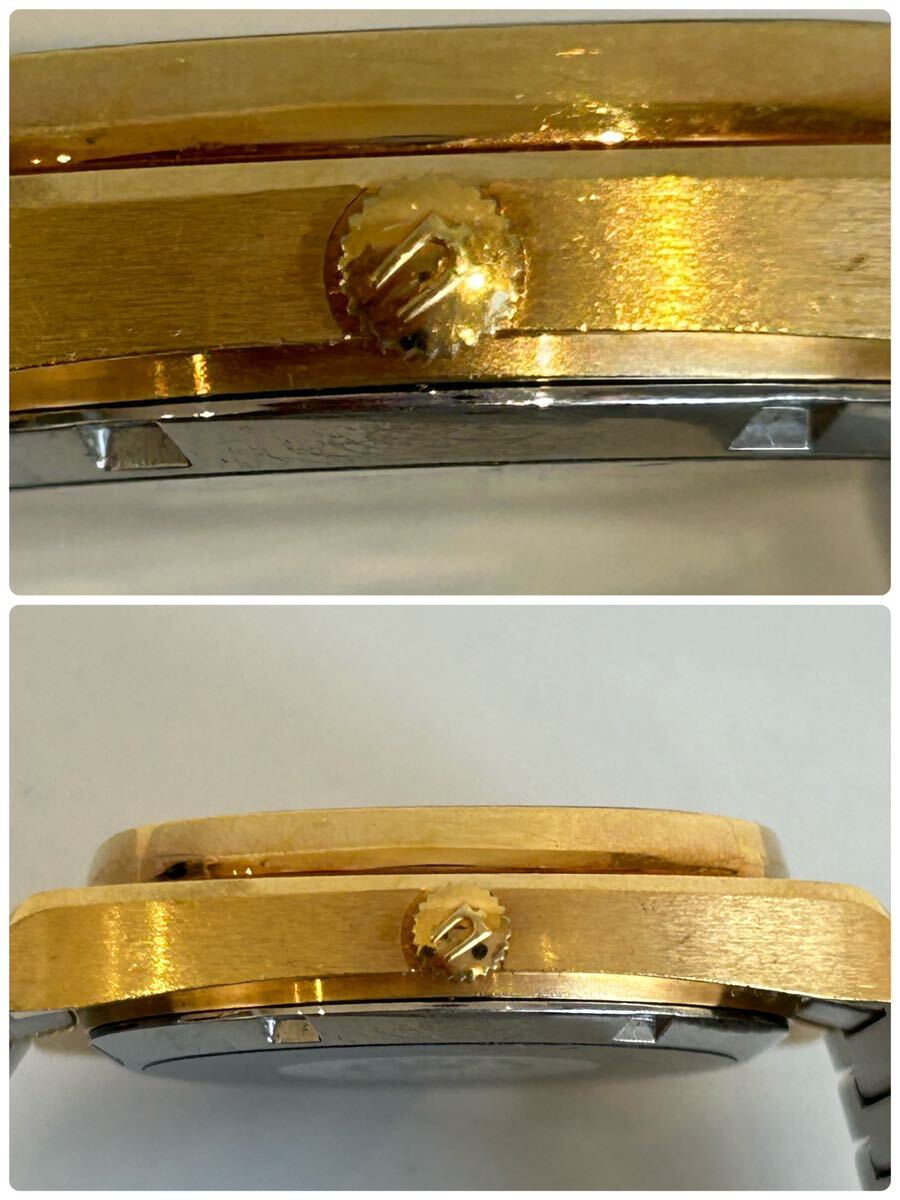 ■【稼働品】 BULOVA ブローバ アンティーク ゴールド色 メンズ 自動巻き スクエア デイデイト シャンパン 純正ブレス 時計 腕時計 _画像6