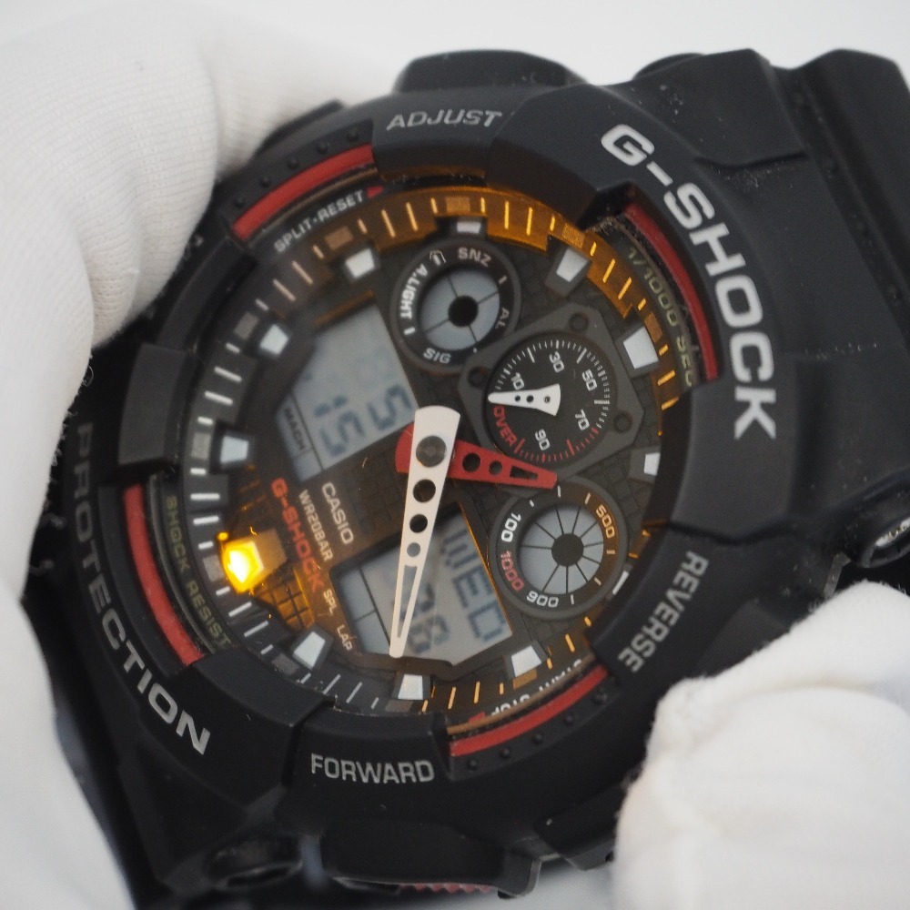 Th959605 カシオ G-SHOCK 腕時計 アナログデジタル GA-100 ブラック系文字盤 クォーツ ブラック×レッド系 メンズ CASIO 良好・中古_画像4