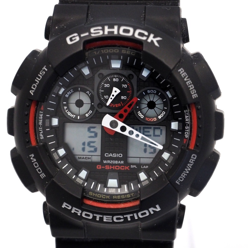 Th959605 カシオ G-SHOCK 腕時計 アナログデジタル GA-100 ブラック系文字盤 クォーツ ブラック×レッド系 メンズ CASIO 良好・中古_画像1