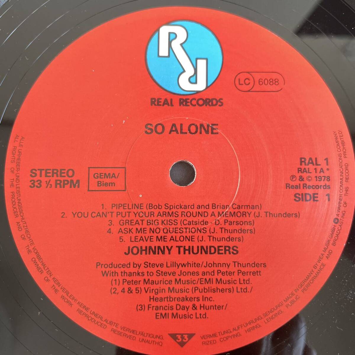 JOHNNY THUNDERS SO ALONE レコード RAL1