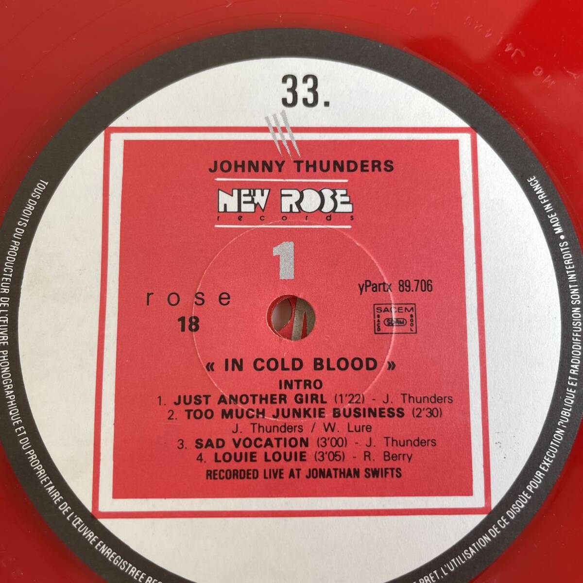 仏盤 オリジナル ジョニーサンダース IN COLD BLOOD レコード