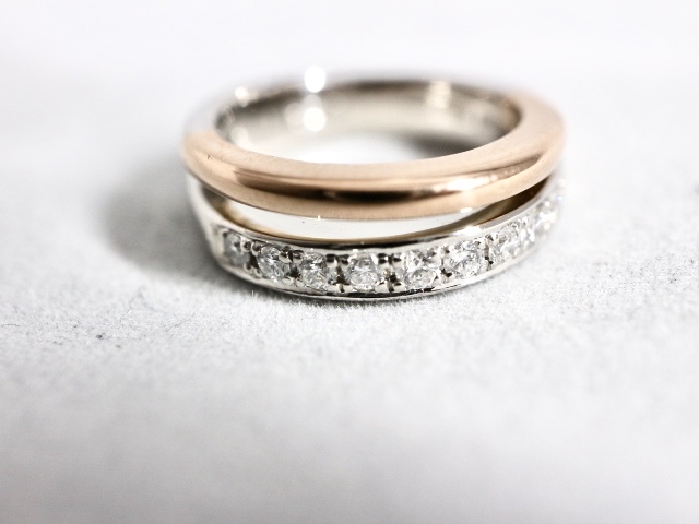 < Nina Ricci > Pt900/K18 diamond булавка кольцо для ключей D0.22ct #3[BGN7447]