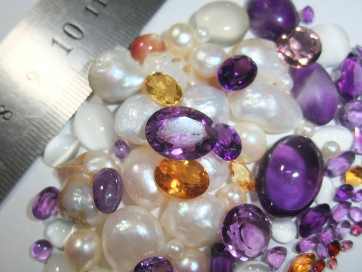 宝飾用カットルースカボッション色々セットamethystアメジストpearlアコヤ真珠淡水パール水晶クォーツ系等moonstoneその他まとめて裸石A30f_画像5