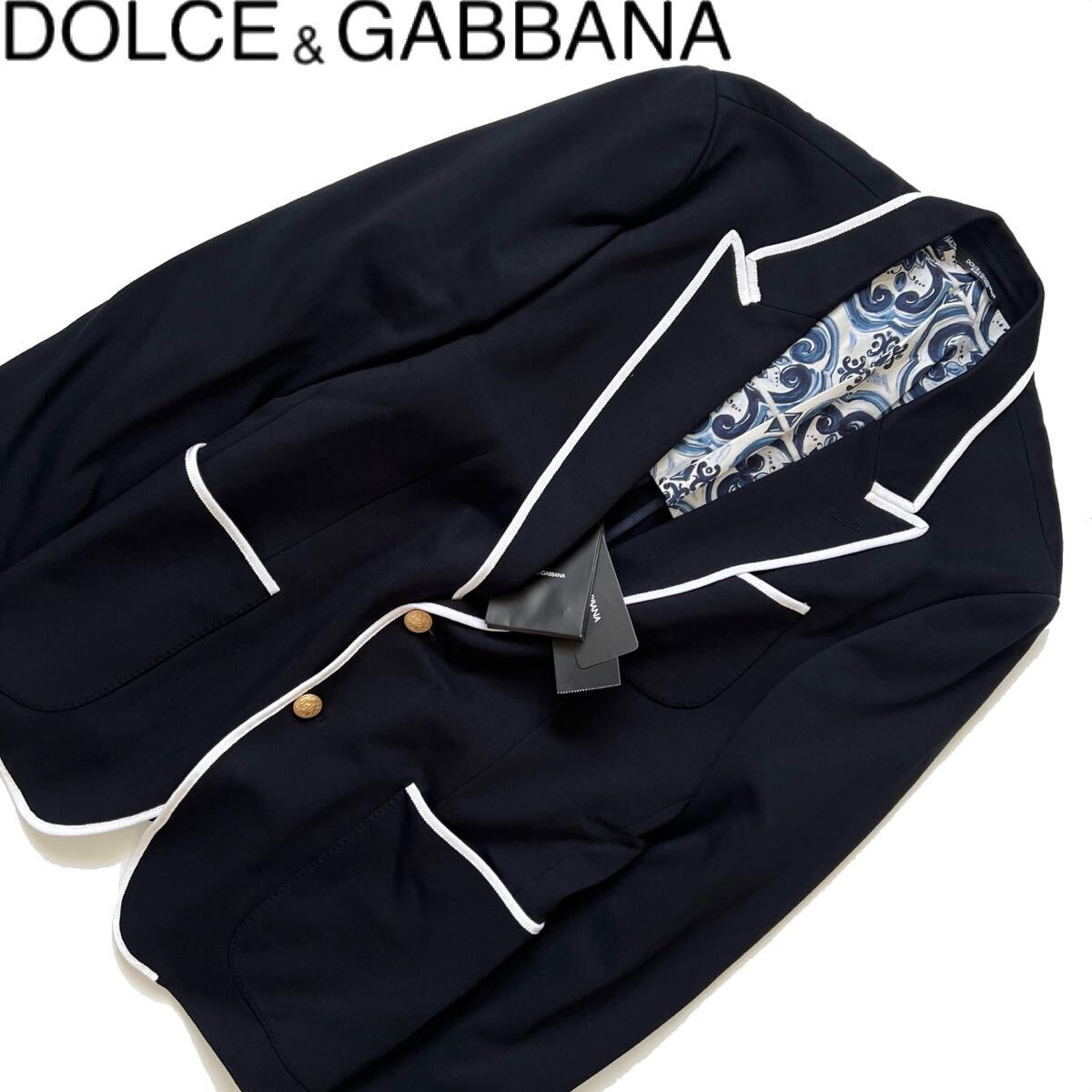 【送料無料】【新品】Dolce&Gabbana ドルチェ&ガッバーナ テーラードジャケット　ブレザー　金ボタン　メンズ　50 XL ブラック　黒　裏地_画像1