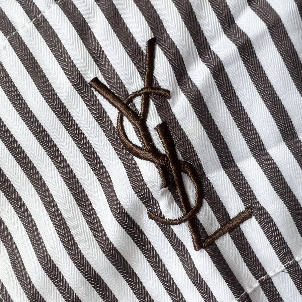 【送料無料】【新品】YvesSaintLaurent イブサンローラン　セットアップ　メンズ　ストライプ　ysl 刺繍　ロゴ　L シャツ　パンツ