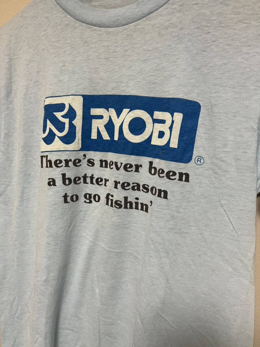 RYOBI　リョービ　半袖　Tシャツ　裾シングルステッチ　ビンテージ　タグなし　Sサイズ　ブルー　企業T_画像2