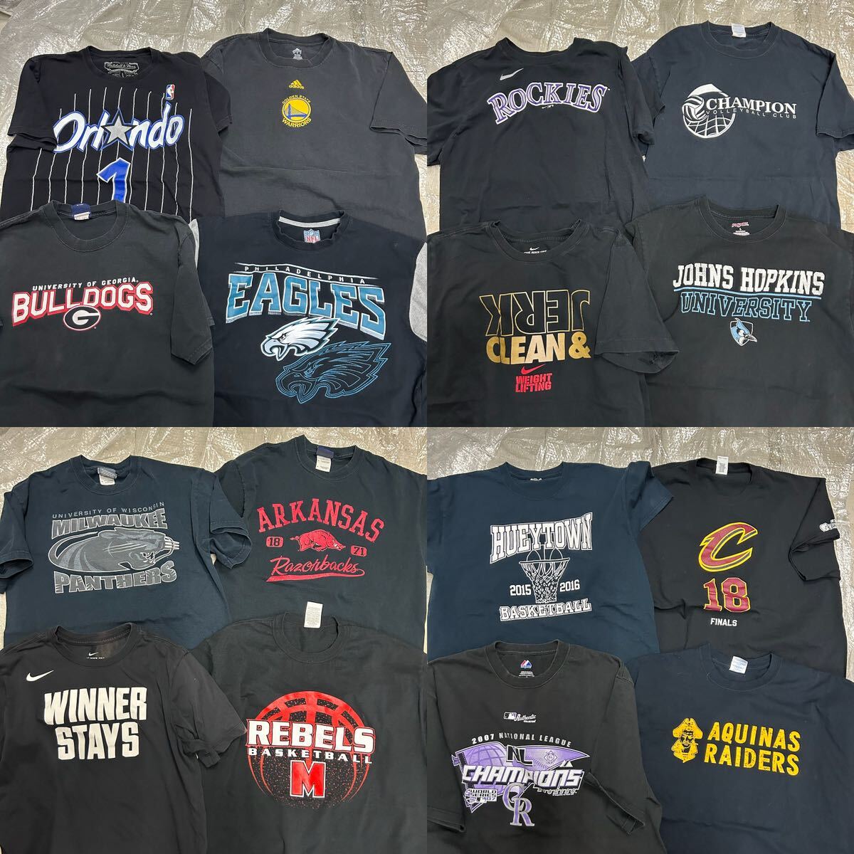 USA古着卸 まとめ売り ④チーム カレッジ系 黒Tシャツ16枚 ベール アソート NFL NBA MLB プロスポーツ M/L/XL