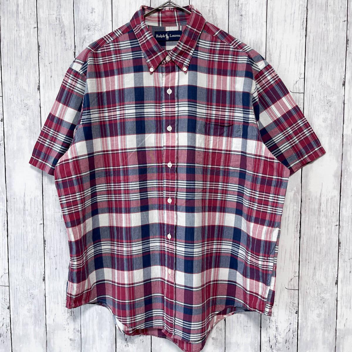 ラルフローレン Ralph Lauren チェックシャツ 半袖シャツ メンズ コットン100% XLサイズ 5‐724_画像2