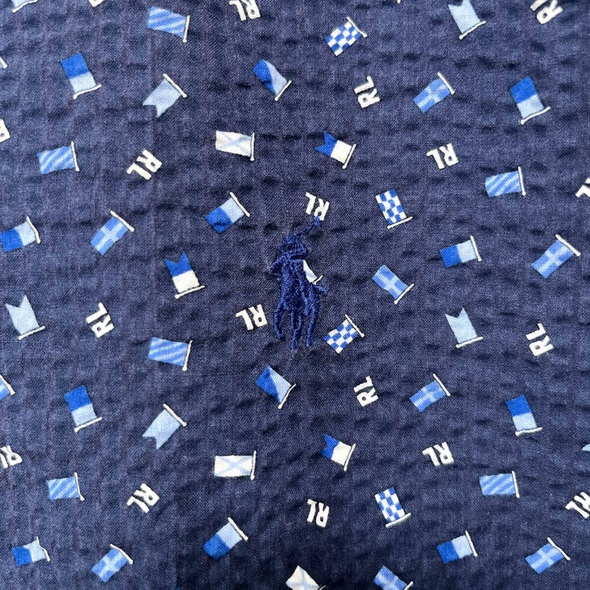ラルフローレン Ralph Lauren SEERSUCKER ストライプ サッカー生地 柄シャツ 半袖シャツ メンズ ワンポイント Mサイズ 5‐730_画像7
