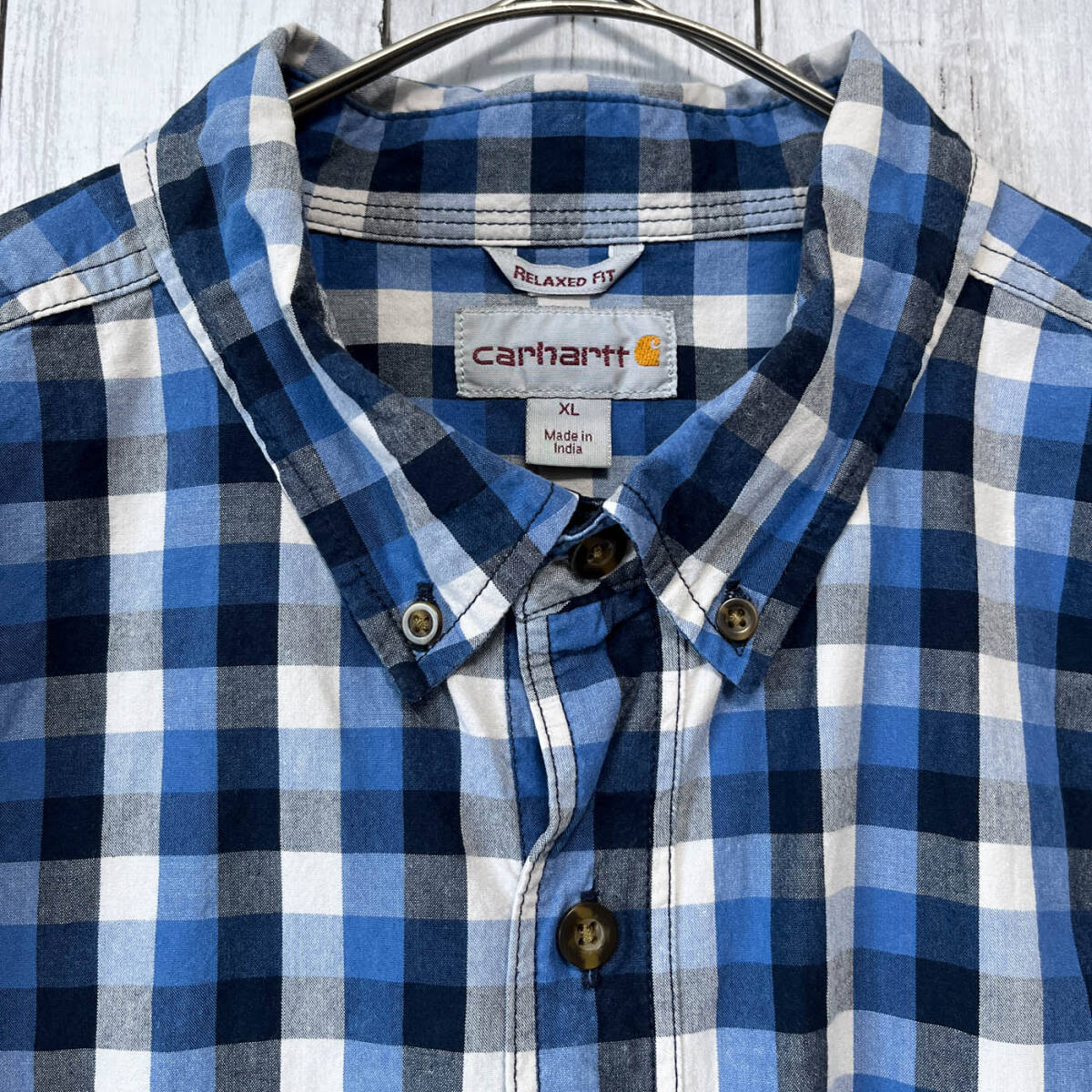 カーハート Carhartt 半袖シャツ チェックシャツ ワークシャツ メンズ ワンポイント コットン100％ XLサイズ 5-742 