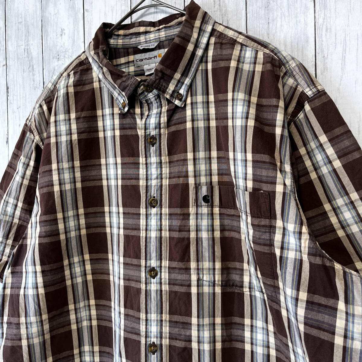カーハート Carhartt 半袖シャツ ワークシャツ メンズ ワンポイント コットン85％ ポリエステル15％ XLサイズ 5-746