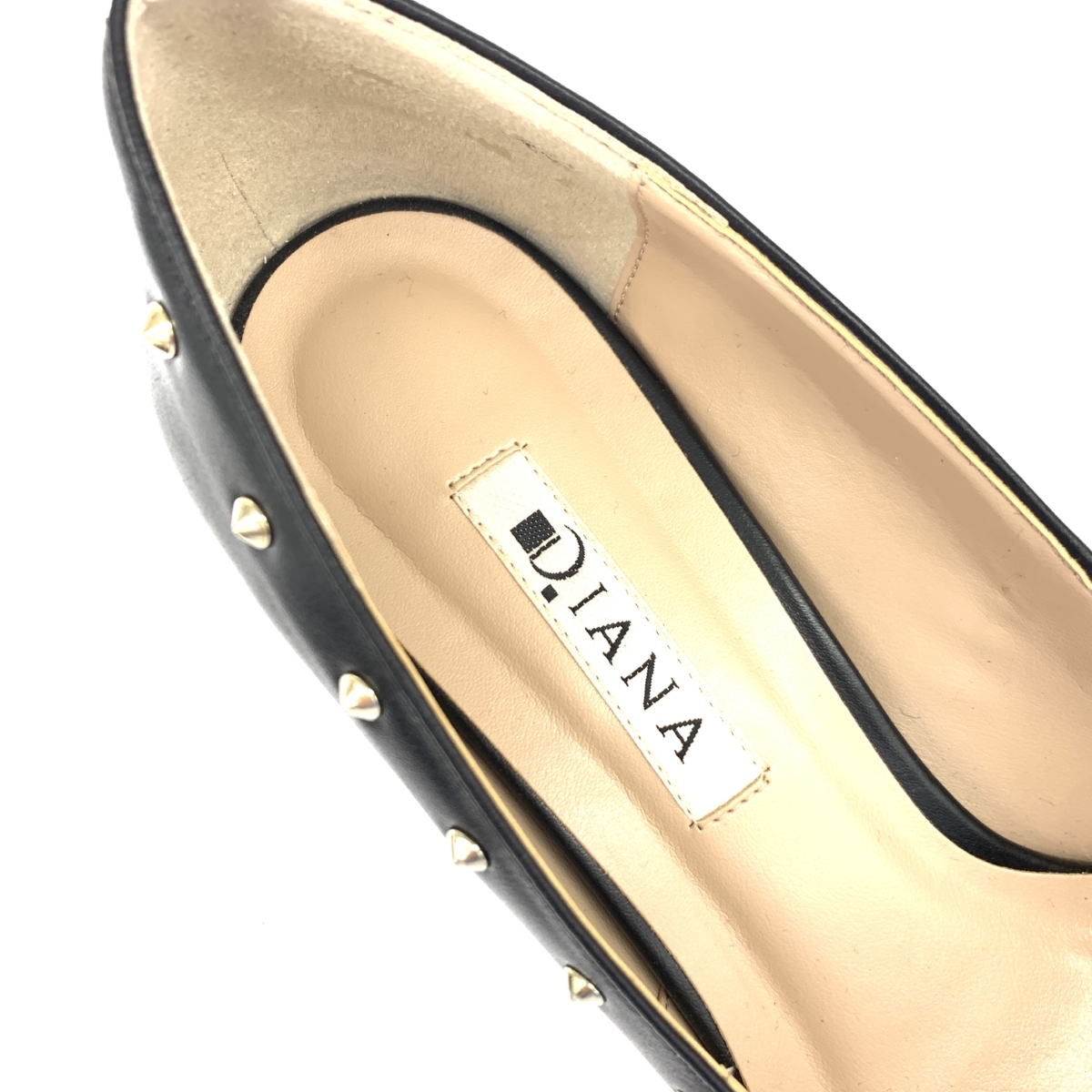 良好◆DIANA ダイアナ パンプス 23 1/2◆ ブラック ポインテッドトゥ/スタッズ レディース 靴 シューズ shoes_画像6