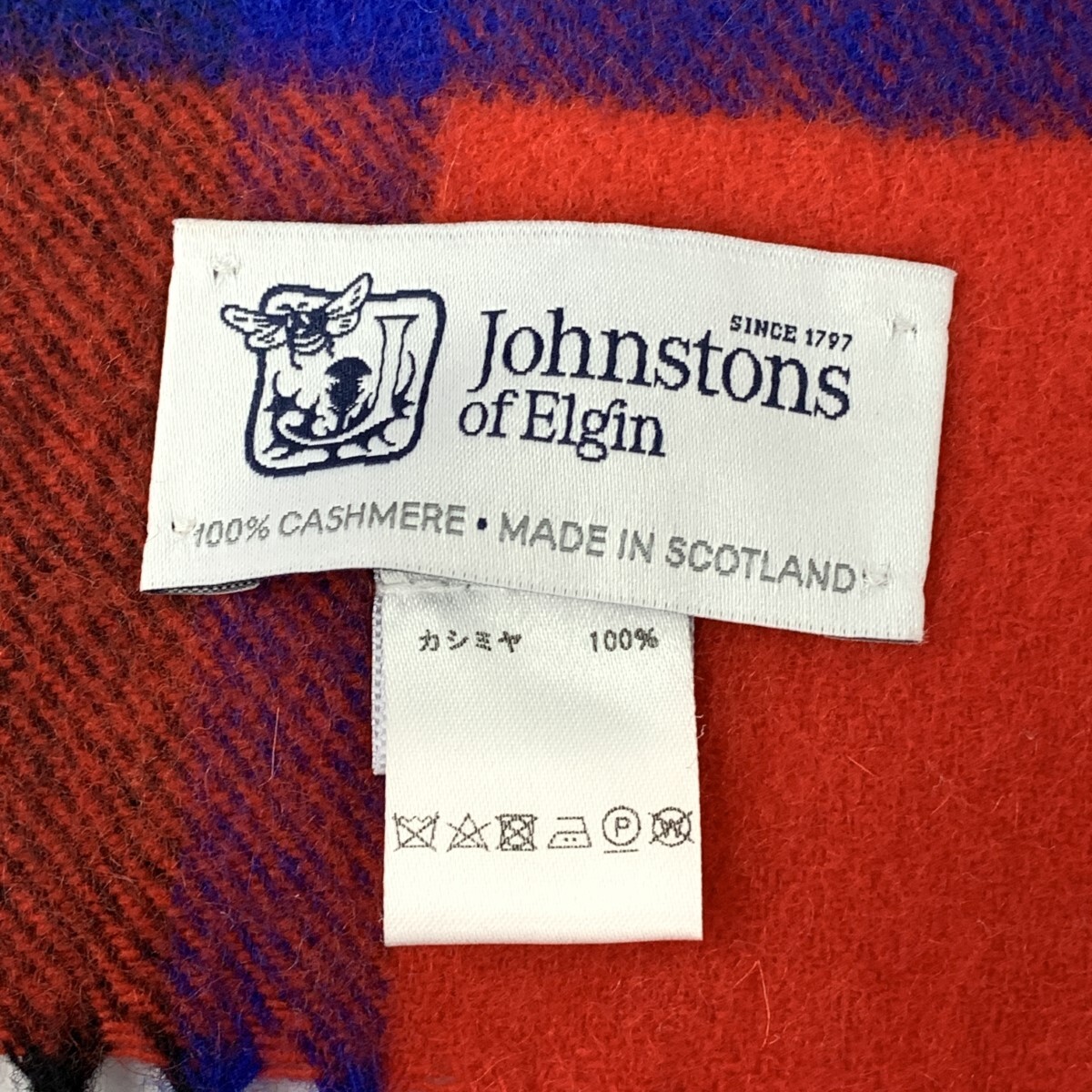 良好◆JOHNSTONS OF ELGIN ジョンストンズオブエルガン マフラー◆ レッド カシミヤ100% チェック レディース ストール 襟巻 服飾小物_画像5