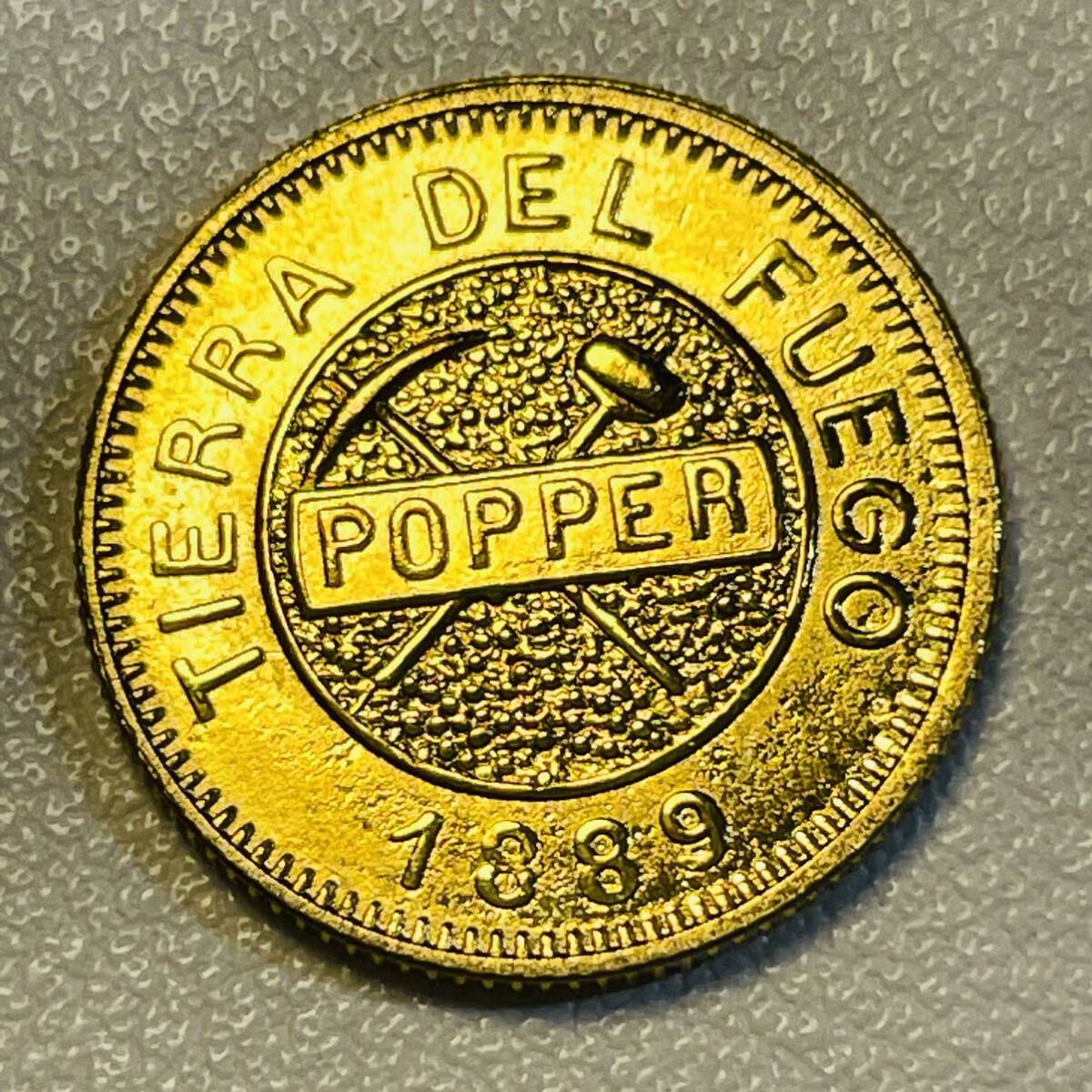 アルゼンチン 硬貨 古銭 ティエラ・デル・フエゴ 1889年 ピック ハンマー グラモス 鉱物土壌 記念幣 コイン 重3.74gの画像1