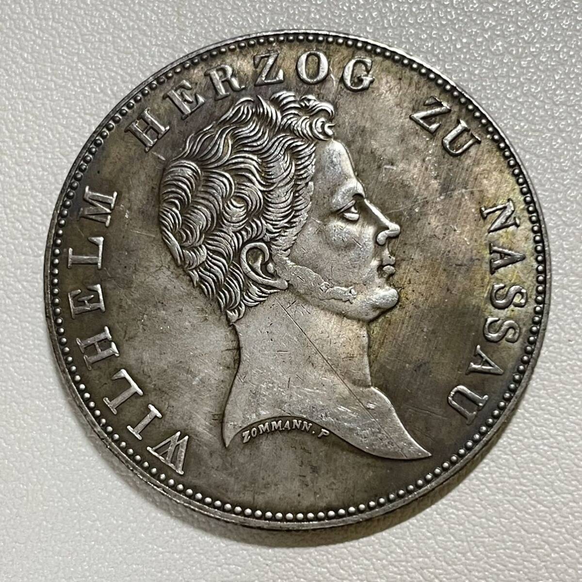 ドイツ 硬貨 古銭 ウィリアム公 1836年 ドイツ領 ナッソー公爵 ナッソー公国紋章 クラウン 獅子 コイン 重22.46g_画像2