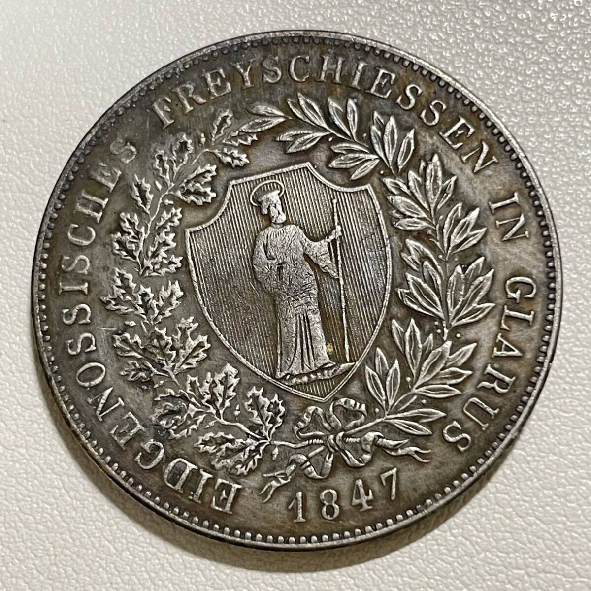 スイス 硬貨 古銭 射撃祭シリーズ 1847年 グラールス グラルス 40バッツェン コイン 重27.77g_画像2